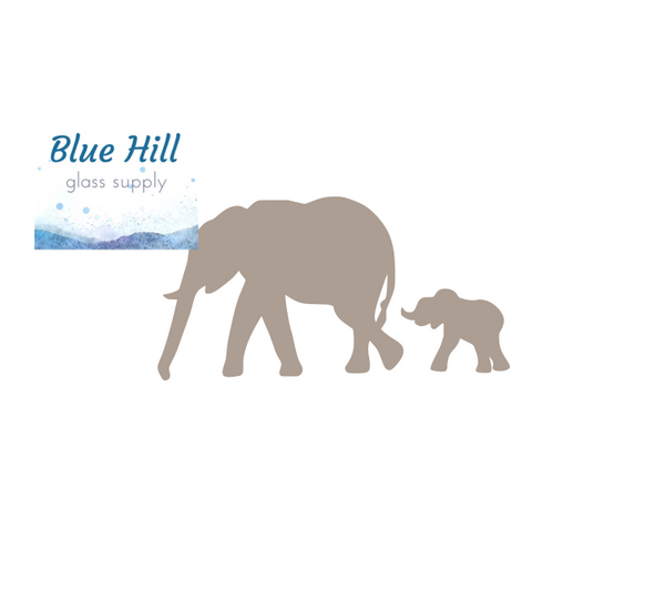Elephant and Baby 2 Piece Fusible Glass Precut - 96 COE Oceanside  - 90 COE Bullseye Glass - For fused glass - Stained Glass - Mosaic Art - Tails