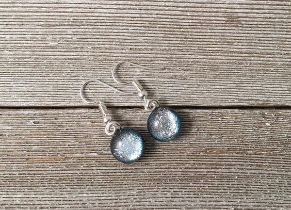 Blue Silver Color Changing Dichroic Fused Glass Dangle earrings - Hypoallergenic Stainless Steel