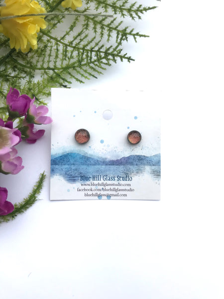 Rose Gold Pink Dichroic Fused Glass Stud Earrings - Gift for Her - Color Changing - Lightweight - Hypoallergenic