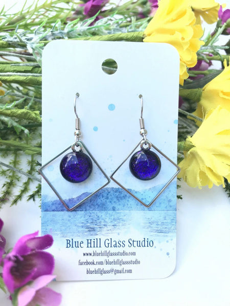 Diamond Dichroic Fused Glass Drop Earrings - Geometric Dangle