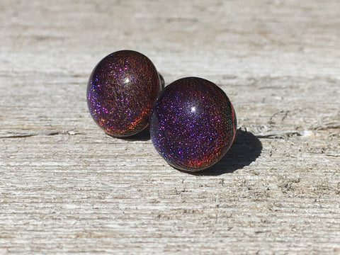 Purple Pink Gold Color Changing Dichroic Fused Glass Stud Earrings - Hypoallergenic Titanium - Lightweight - Birthday Gift for Her