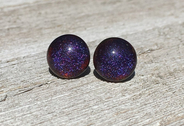 Purple Pink Gold Color Changing Dichroic Fused Glass Stud Earrings - Hypoallergenic Titanium - Lightweight - Birthday Gift for Her
