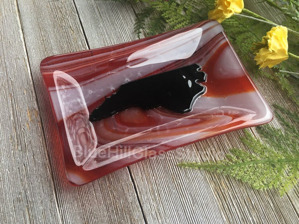 North Carolina Red & Black Fused Glass Soap / Trinket Dish , For jewelry , sponges , candles , keys , ring dish , gift for her , NC state