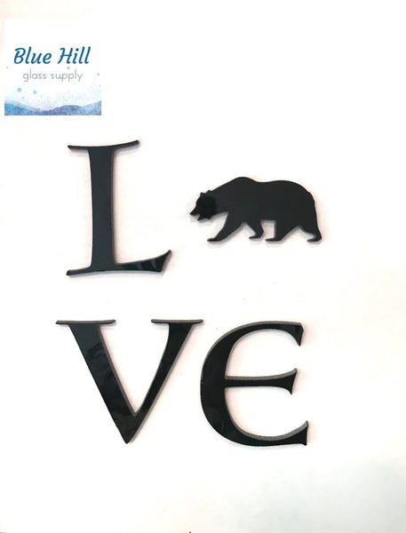 LOVE Precut Glass Letters with Animal- Choose cat, squirrel, bear, chicken, bunny, or dog , Precut Letters for Mosaics , Fused Glass