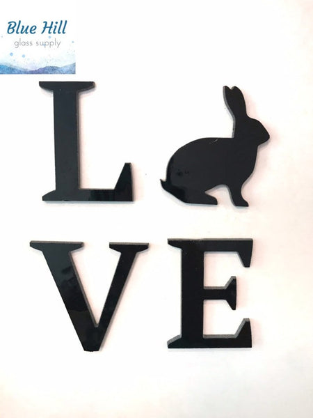 LOVE Precut Glass Letters with Animal- Choose cat, squirrel, bear, chicken, bunny, or dog , Precut Letters for Mosaics , Fused Glass