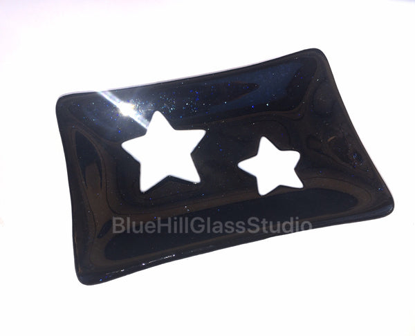 Midnight Galaxy and Stars Fused Glass Trinket or Soap Dish