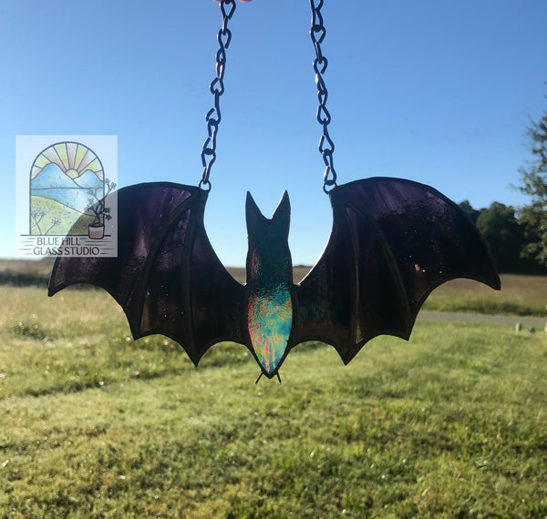 Deep Purple Bat Stained Glass Sun Catcher - Halloween - Spooky Art