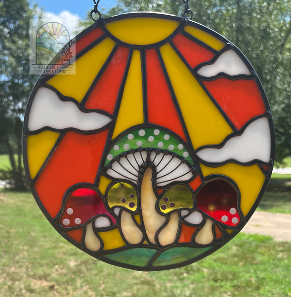 Groovy Mushroom Stained Glass Panel - 70s Retro Suncatcher