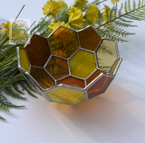 Honeycomb Stained Glass Trinket Dish - Honeycomb Bowl - Honeycomb Candle Holder 3D Stained Glass