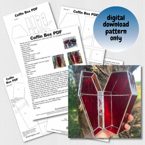 Coffin Box Stained Glass Pattern PDF - Digital Download Glass Pattern - Intermediate to Advanced Pattern