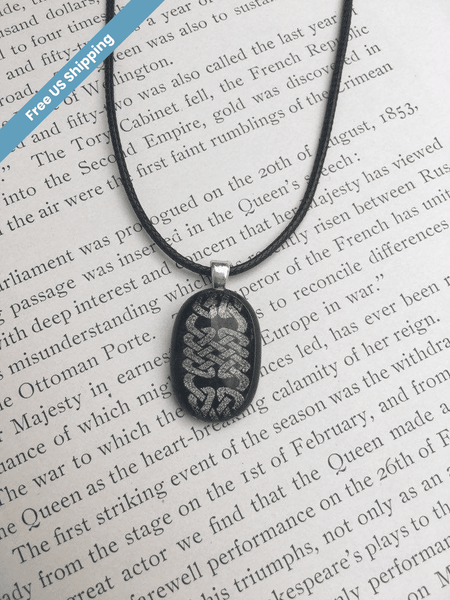 Celtic Dichroic Fused Glass Pendant with Black Cord Necklace