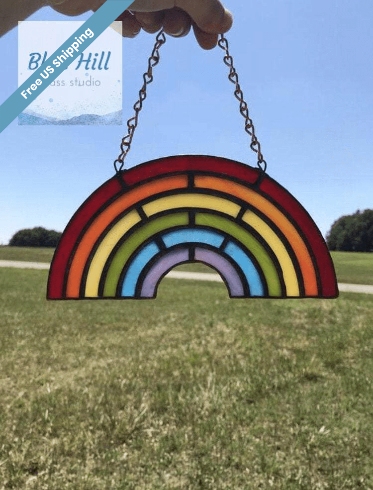 Rainbow stained glass suncatcher – Blue Hill Glass
