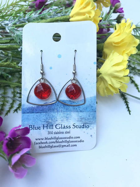 Triangle Geometric Dichroic Fused Glass Drop Earrings - Gift for Her - Gift for a Friend - Simple Lightweight - Blue - Green - Purple - Pink
