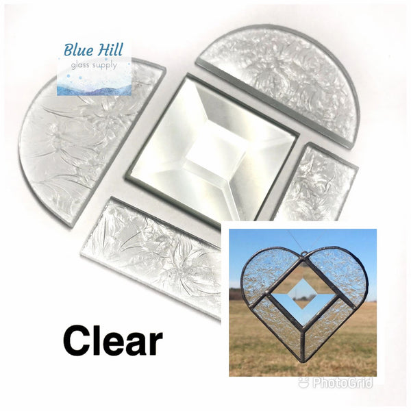 Precut Stained Glass Heart - Mutliple Colors - 4 precut pieces of glass and 1 glass bevel - Stained Glass Making Kit