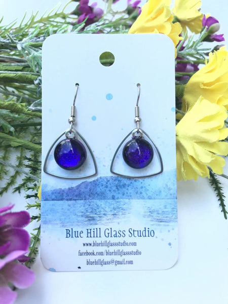 Triangle Geometric Dichroic Fused Glass Drop Earrings - Gift for Her - Gift for a Friend - Simple Lightweight - Blue - Green - Purple - Pink