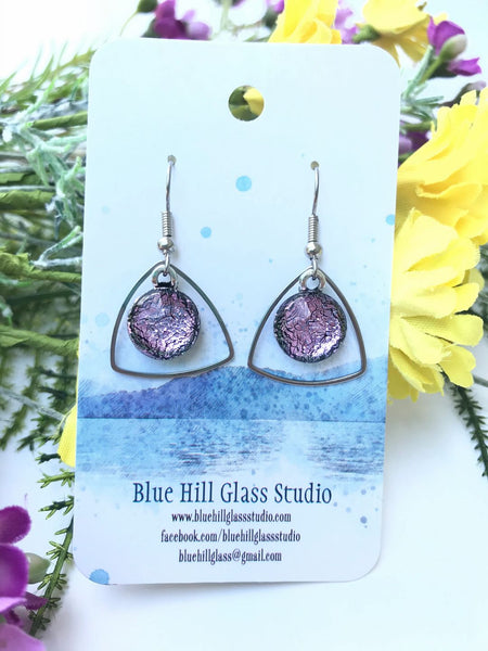 Triangle Geometric Dichroic Fused Glass Drop Earrings - Gift for Her - Gift for a Friend - Simple Lightweight - Blue - Green - Purple - Pink
