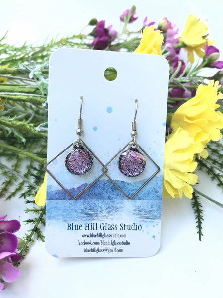Diamond Dichroic Fused Glass Drop Earrings - Geometric Dangle