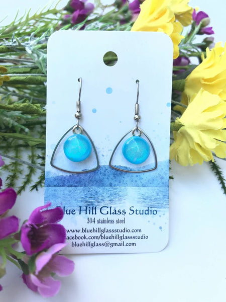 Triangle Geometric Dichroic Fused Glass Drop Earrings - Gift for Her - Gift for a Friend - Simple Lightweight - Blue - Green - Purple - Pink