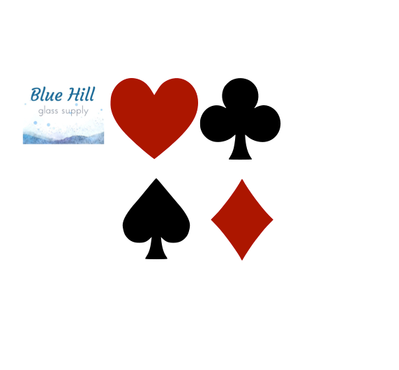 Playing Card Symbols Precut Glass Shapes- 4 pack - Fusible 90 and 96 COE - For Glass Artists - Mosaics - Poker - Heart Diamond Club Spade