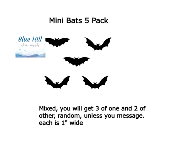 Bat 5 Pack Fusible Glass Precut - 96 COE Oceanside - 90 COE Bullseye - Halloween Precut - fused glass - Stained Glass - Mosaic Art - Bats