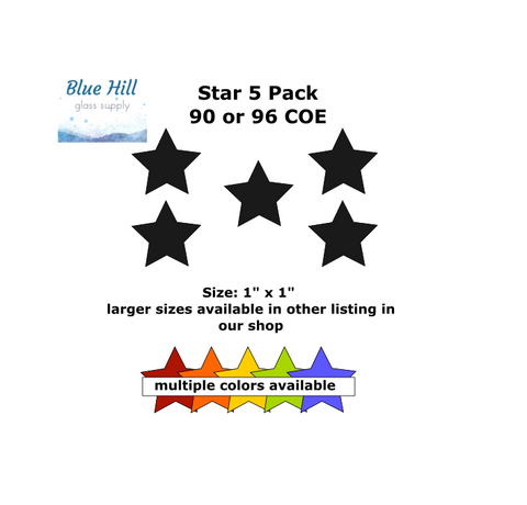 Star 5 Pack 1” Fusible Glass Precut - Multiple Colors - For fused glass - Mosaic Art - Oceanside 96 COE or Bullseye 90 COE