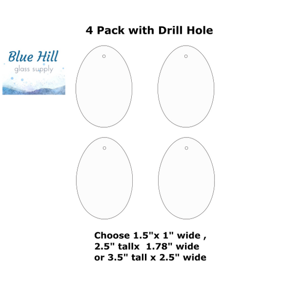 4 Pack Egg Fusible Precut -3.5", 2.5", 1.5" - Ornament Making - Optional Drill Hole - 90 COE or 96 COE - Black, white, clear fused glass
