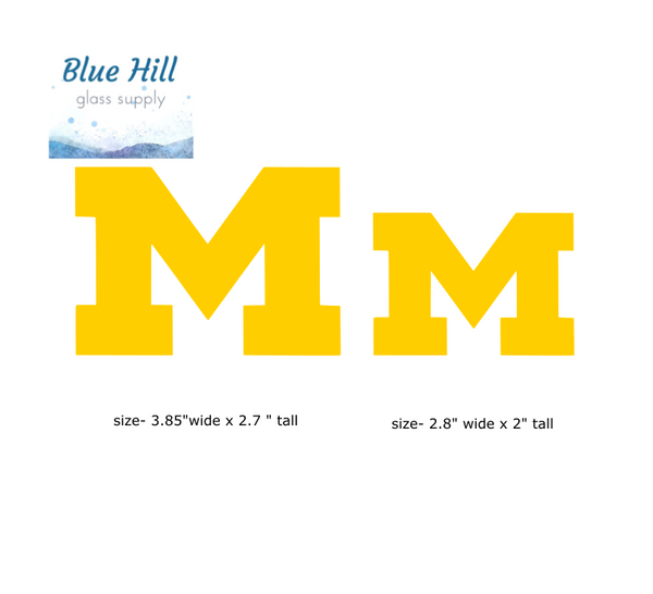 University of Michigan M Precut Glass Letters Block Font - Fusible Glass - Kiln Fusible Glass - Glass for Crafters - Mosaic Art - Alphabet