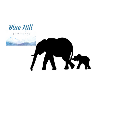 Elephant and Baby 2 Piece Fusible Glass Precut - 96 COE Oceanside  - 90 COE Bullseye Glass - For fused glass - Stained Glass - Mosaic Art - Tails