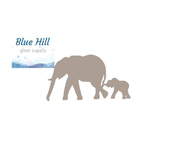 Elephant and Baby 2 Piece Fusible Glass Precut - 96 COE Oceanside  - 90 COE Bullseye Glass - For fused glass - Stained Glass - Mosaic Art - Tails