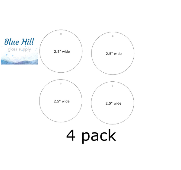 4 Pack Circle Fusible Precut -3.5", 2.5", 1.5" - Ornament Making - Optional Drill Hole - 90 COE or 96 COE - Black, white, clear fused glass