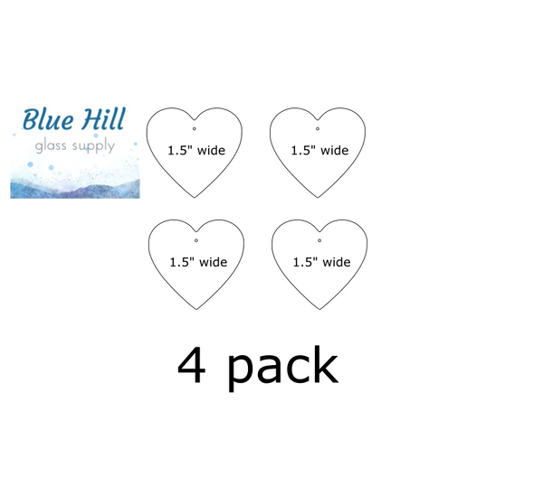 4 Pack Heart Fusible Precut -3.5", 2.5", 1.5" - Ornament Making - Optional Drill Hole - 90 COE or 96 COE - Black, white, clear fused glass