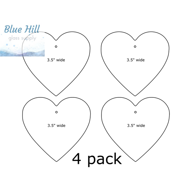 4 Pack Heart Fusible Precut -3.5", 2.5", 1.5" - Ornament Making - Optional Drill Hole - 90 COE or 96 COE - Black, white, clear fused glass