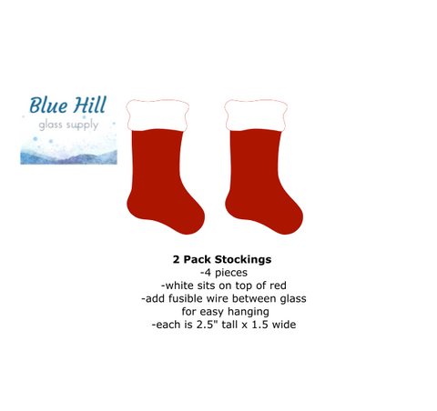 Stockings 2 Pack Christmas Precut Glass Shape - Fusible 90 and 96 COE - For Glass Artists - Mosaics - Holiday Precut - Christmas Ornament