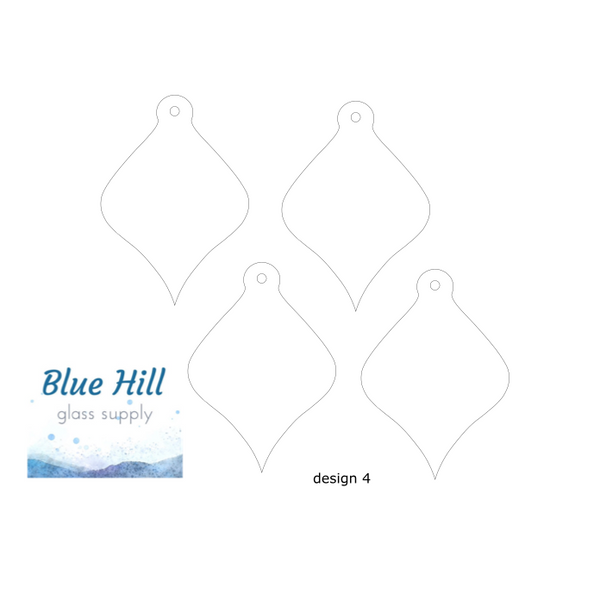 Ornament 4 Pack Fusible Precuts - Ornament Making - Optional Drill Hole - 90 COE or 96 COE - Black, white, clear fused glass