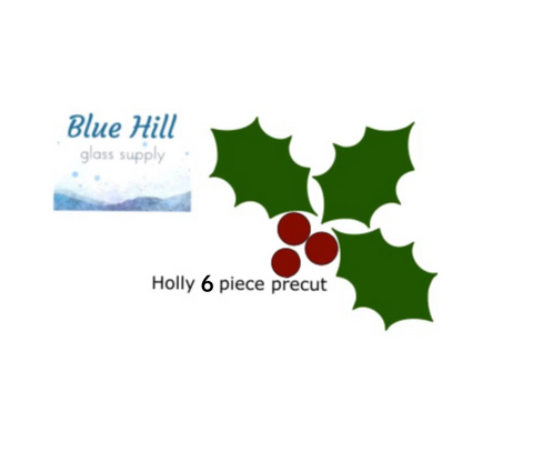 Holly 6 Piece Precut Glass Shape - Ornaments - Fusible 90 and 96 COE - For Glass Artists - Mosaics - Christmas Ornaments - Red and Green