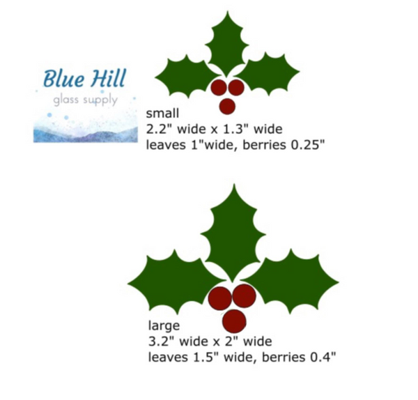Holly 6 Piece Precut Glass Shape - Ornaments - Fusible 90 and 96 COE - For Glass Artists - Mosaics - Christmas Ornaments - Red and Green