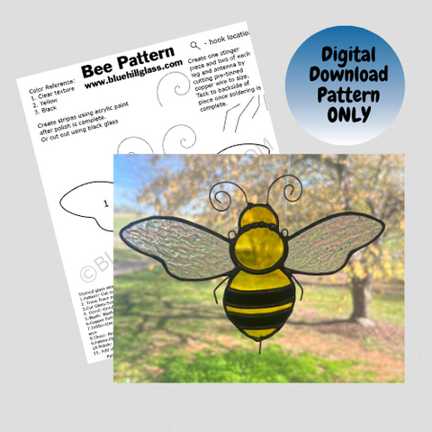 Bee Stained Glass Pattern - Digital Download Only  - Stained Glass DIY - Nature Glass Patterns - Beginner to Intermediate - PDF