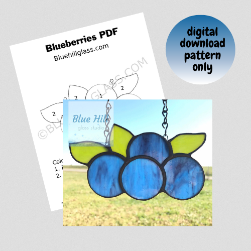 Blueberries Stained Glass Pattern - Digital Download Only  - PDF - Stained Glass DIY -Blueberry - Summer Fruit - Beginner Glass Patterns