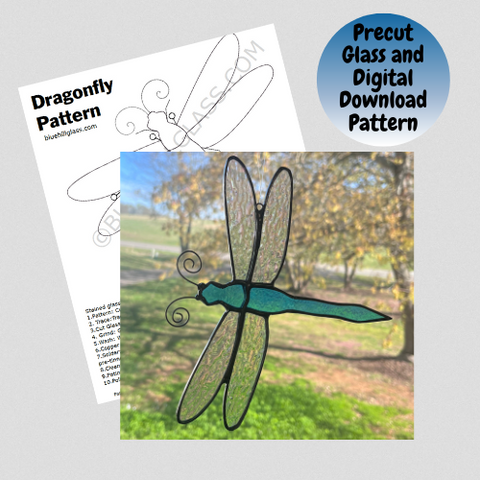 Dragonfly Stained Glass Precut Glass and Pattern - Stained Glass DIY - Not a completed project glass pieces and pattern only