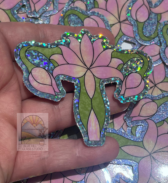 Blossoming Lotus Glitter Sticker - Female Reproductive System Art