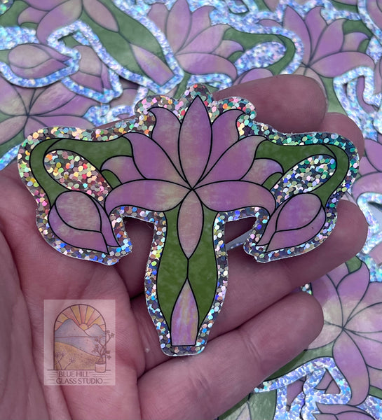 Blossoming Lotus Glitter Sticker - Female Reproductive System Art