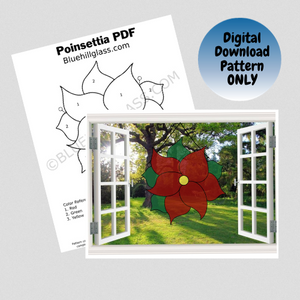Poinsettia Stained Glass Pattern - Digital Download Only PDF  - Stained Glass DIY - Christmas - Holiday - Winter -  Flower Glass Patterns