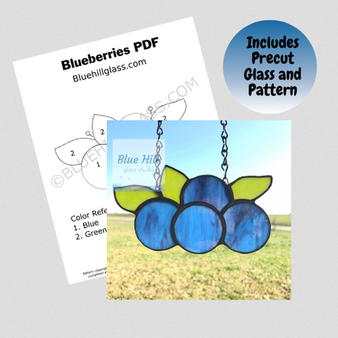 Blueberries Stained Glass PRECUT GLASS AND PATTERN - Stained Glass DIY -Blueberry - Summer Fruit