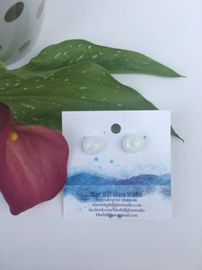 Snow White Fused Glass Studs - Hypoallergenic Titanium - Gift for Her -Glitter Pearl Like  - Lightweight - Wedding Earrings