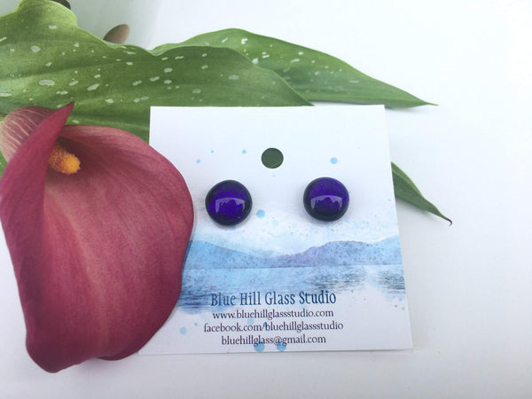 Midnight Purple Dichroic Fused Glass Earring Studs - Earrings for Her, Lightweight - Hypoallergenic - Color Changing