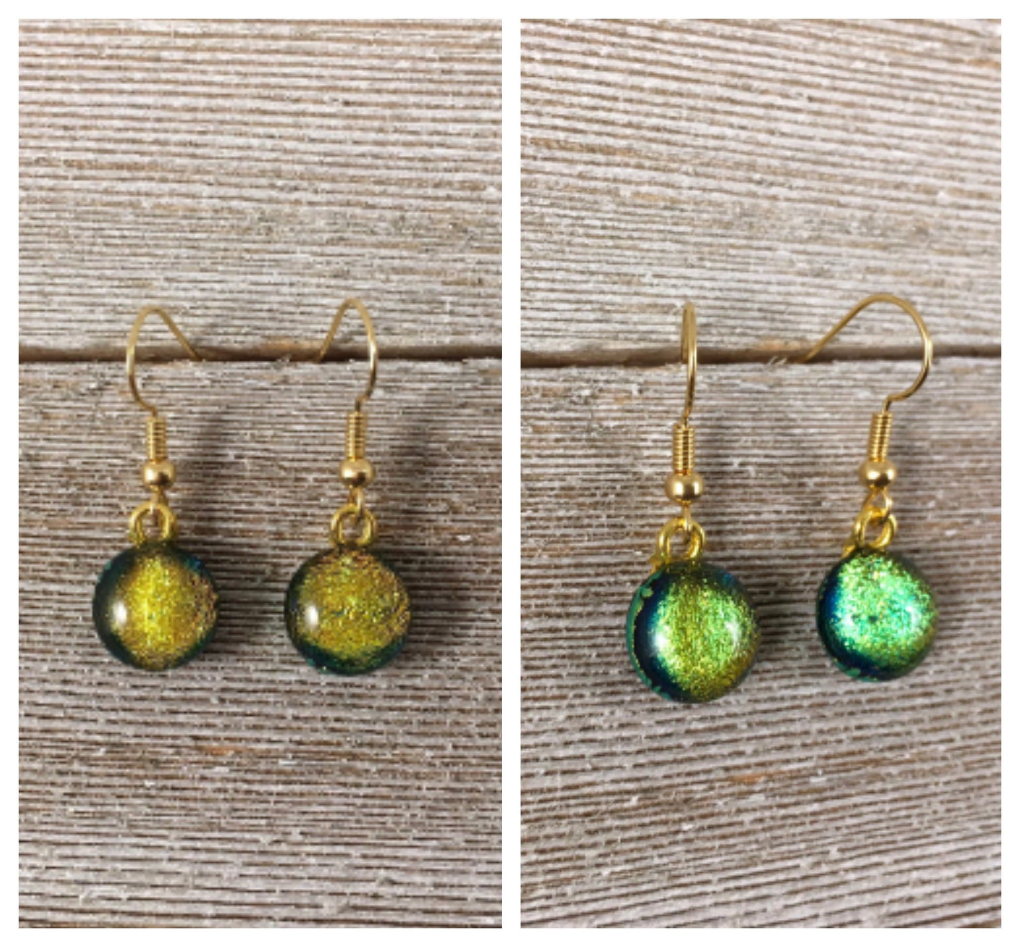 Chartreuse Color Changing Dichroic Fused Glass Dangle earrings