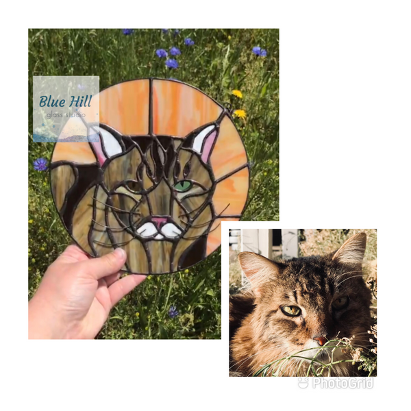 Custom Stained Glass Pet Portrait- 4 weeks production time