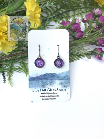 Brilliant Purple Dichroic Fused Glass Dangle Earrings