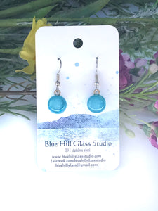 Baby Blue Dichroic Fused Glass Dangle Earrings