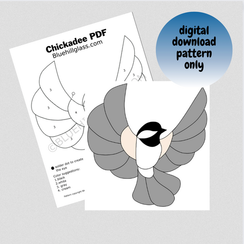 Chickadee Flying Stained Glass Pattern - Digital Download Only  - Stained Glass DIY - Nature Glass Patterns - Beginner to Intermediate